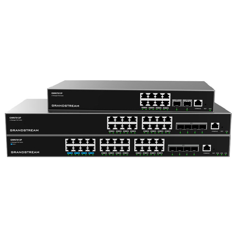 Grandstream GWN7813P Layer 3 Managed Network PoE Switch, 24 portů / 4 SFP+, VLAN, DHCP, Stacking