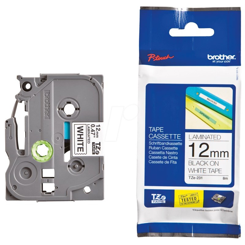 BROTHER TZE231 - kazeta TZ šířky 12mm, laminovaná TZE-231, bílá/černé písmo