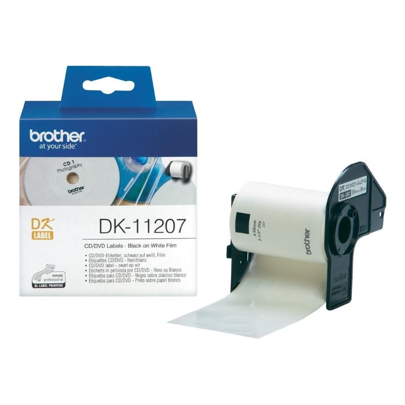 Brother etikety na CD 58mm, bílá, filmová role, 100 ks, DK11207, pro tiskárny řady QL