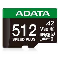 ADATA MicroSDXC karta 512GB Speed Plus, U3, C10, A2, V30 (R:180/W:160 MB/s) + SD adaptér