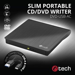 C-TECH externí DVD vypalovačka DVD-USB-AC, USB 2.0, USB A/Type C