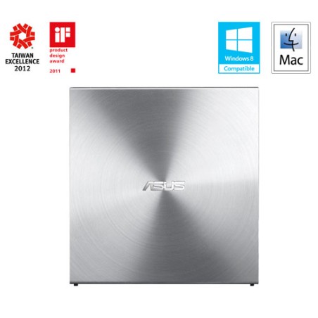 ASUS DVD SDRW-08U5S-U/SIL/G/AS, External Slim DVD-RW, silver, USB + Cyberlink Power2Go 8