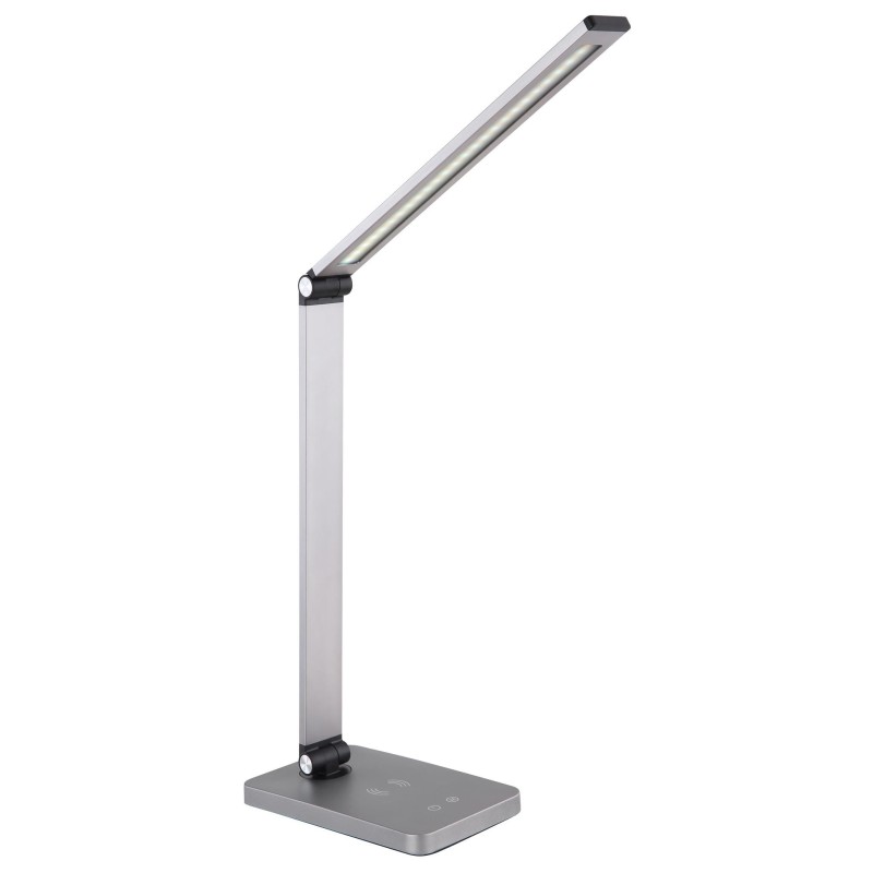 Platinet PDL888S stolní LED lampa 10W stmívatelná, bezdrátové nabíjení, USB port, stříbrná