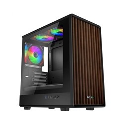 EVOLVEO Panthera, skříň mATX, 3x ARGB ventilátor 120mm, dřevěný přední panel + skleněná bočnice