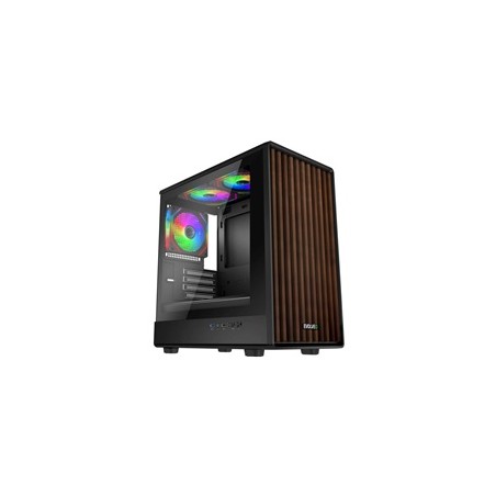 EVOLVEO Panthera, skříň mATX, 3x ARGB ventilátor 120mm, dřevěný přední panel + skleněná bočnice