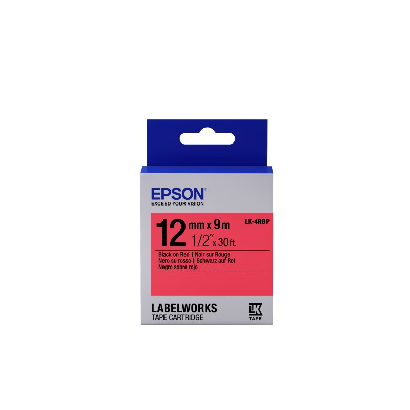 Epson Label Cartridge Pastel LK-4RBP Black/Red 12mm (9m)