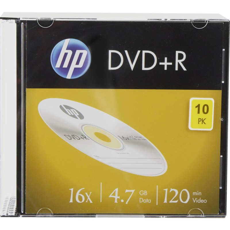 HP DVD+R, 69326, DRE00085-3, 4.7GB, 16x, slim case, 10-pack, bez možnosti potisku, 12cm, pro archivaci dat