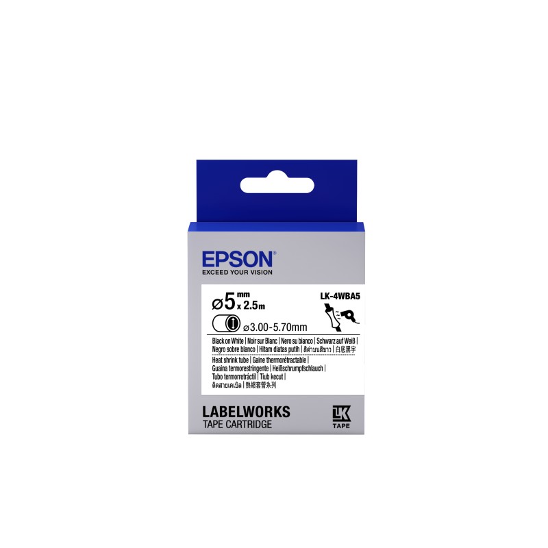 Epson Label Cartridge Heat Shrink Tube (HST) LK-4WBA5 Black/White D5mm (2.5m)