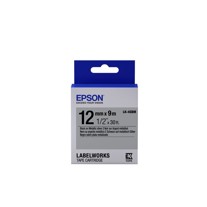 Epson Label Cartridge Metallic LK-4SBM Black/Silver 12mm (9m)