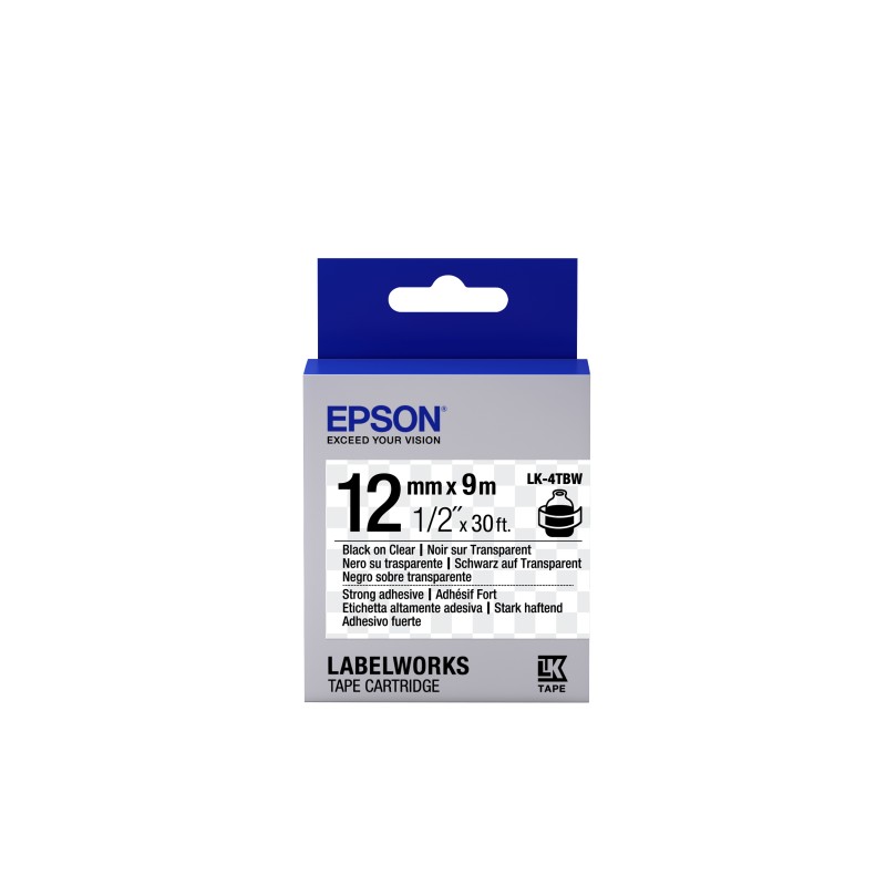 Epson Label Cartridge Strong Adhesive LK-4TBW Black/Transparent 12mm (9m)