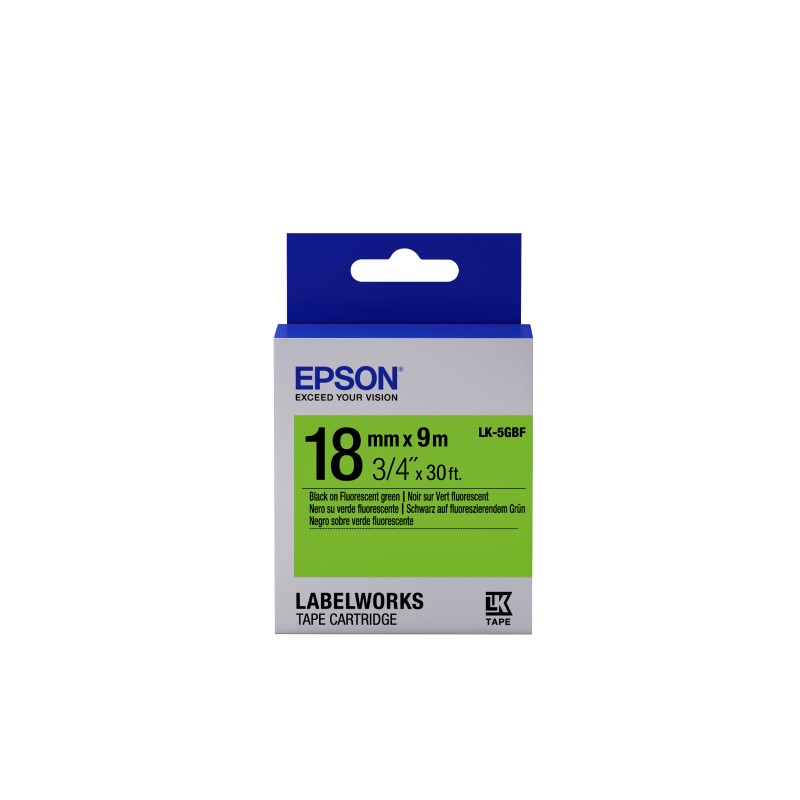 Epson Label Cartridge Fluorescent LK-5GBF Black/Green 18mm (9m)