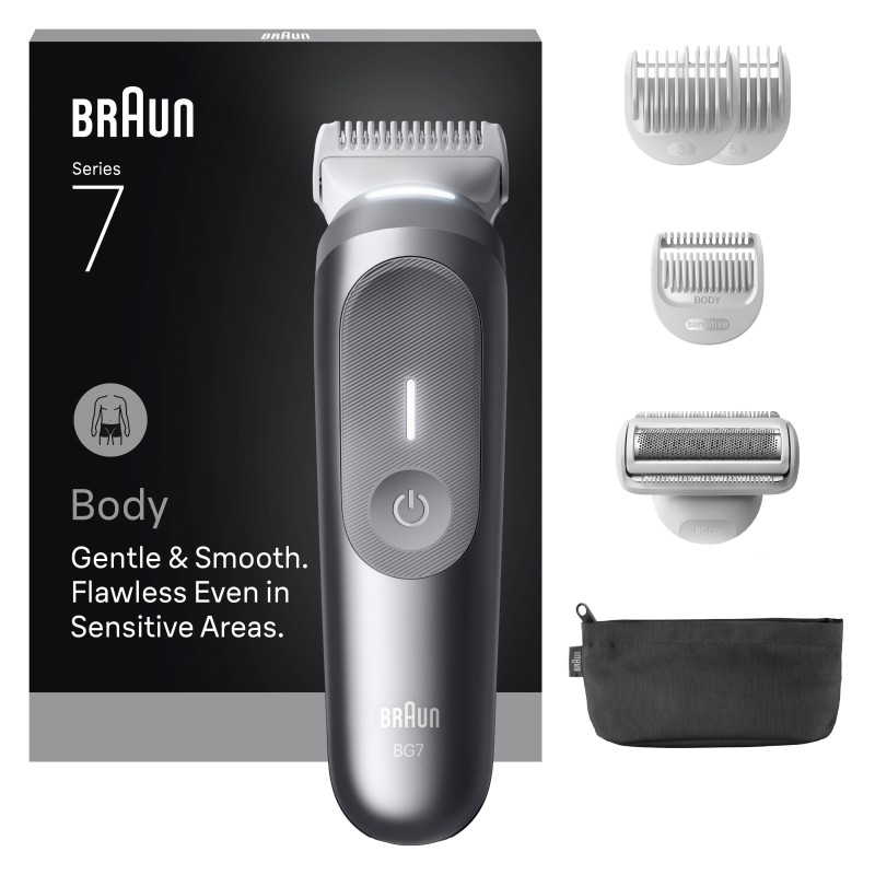 Braun BG7550 tělový zastřihovač, 4 nástavce, 100% omyvatelný, technologie SmoothShave, výdrž 100 min, nerezové čepele