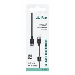 TEXTILNÍ KABEL USB-C/LIGHTNING 1,5M, USB 2.0 ČERNÝ