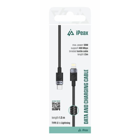 TEXTILNÍ KABEL USB-C/LIGHTNING 1,5M, USB 2.0 ČERNÝ