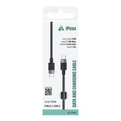 TEXTILNÍ KABEL USB-C / USB-C 1,5M, USB 2.0 ČERNÝ