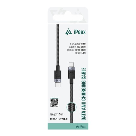 TEXTILNÍ KABEL USB-C / USB-C 1,5M, USB 2.0 ČERNÝ