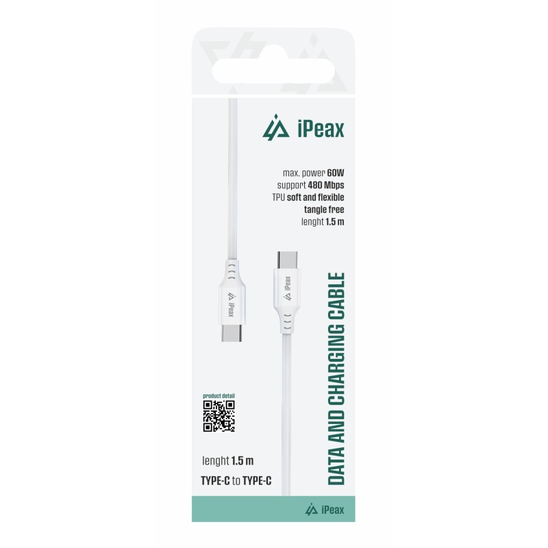 TPU KABEL USB-C / USB-C 1,5M, USB 2.0 BÍLÝ
