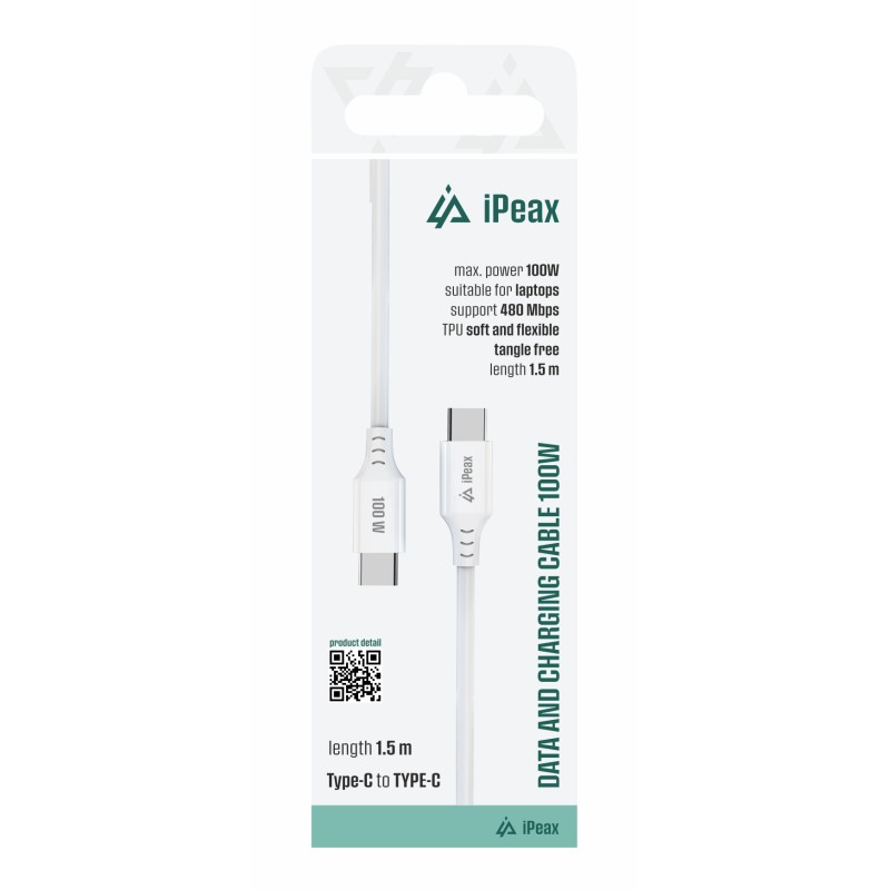 ER TPU Kabel USB-C / USB-C 1,5M, 5A, 100W bílý