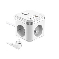 Viking síťový adaptér YC33, 3x 230 V, 1x USB-A, 2x USB-C, tlačítko ON/OFF, délka 1,4 m, bílá