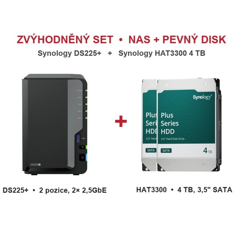 BUNDLE Synology DS225+ a 2x4GB HDD Synology HAT330-4T
