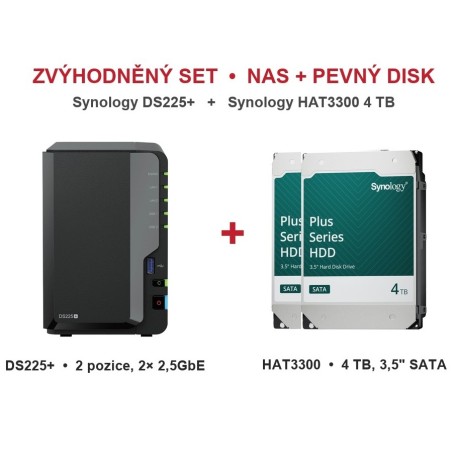 BUNDLE Synology DS225+ a 2x4GB HDD Synology HAT330-4T
