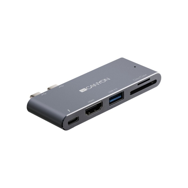 Canyon dokovací stanice, 5 portů, Thunderbolt 3 Dual type C male port, 1*Thunderbolt 3 female+1*HDMI+1*USB3.0+1*SD+1*