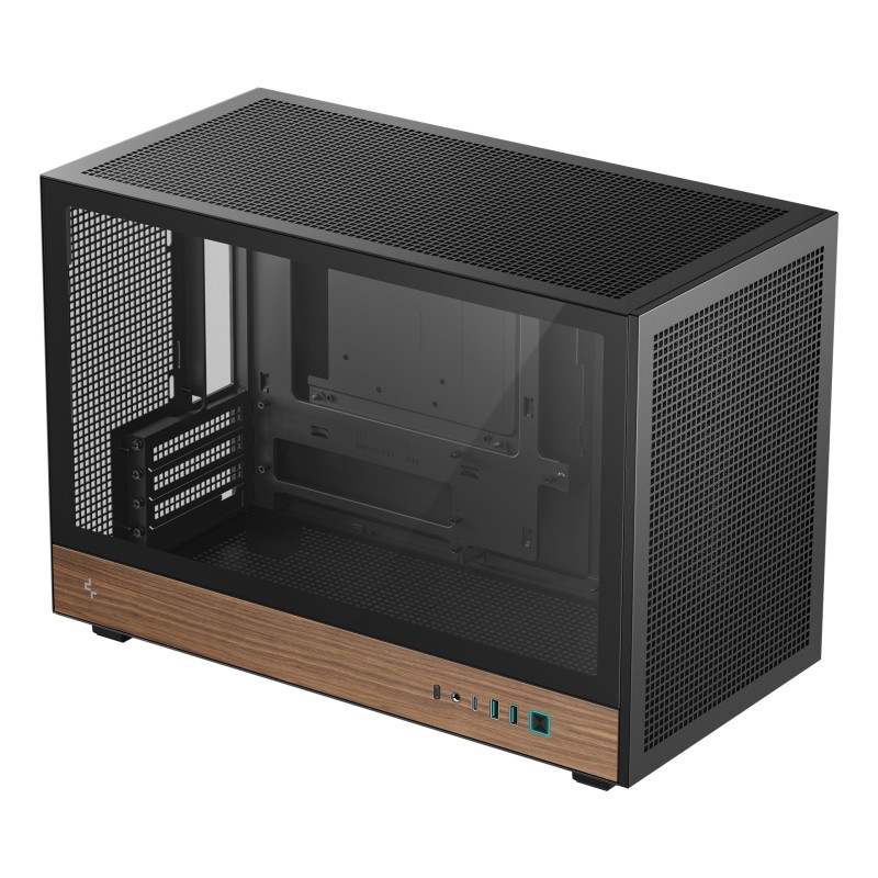 DEEPCOOL Case CH260 WOOD, mATX, Průhledná bočnice, černo-dřevěná