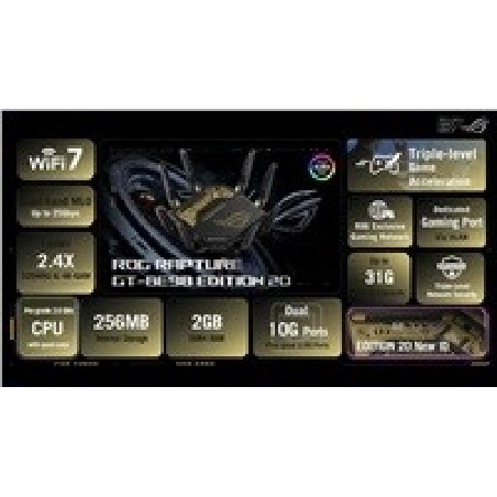 ASUS ROG Rapture GT-BE98 EDITION 20 Gaming Router, WiFi 7, Dual 10G Ports, AURA RGB, AiMesh
