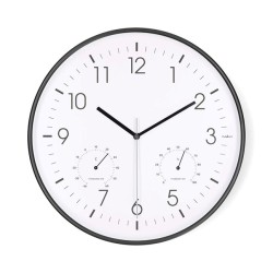 Nedis CLWA4226BK - Nástěnné hodiny | Průměr: 300 mm | Plast | Tichý pohyb | Teploměr | Vlhkoměr | Bílá / Černá