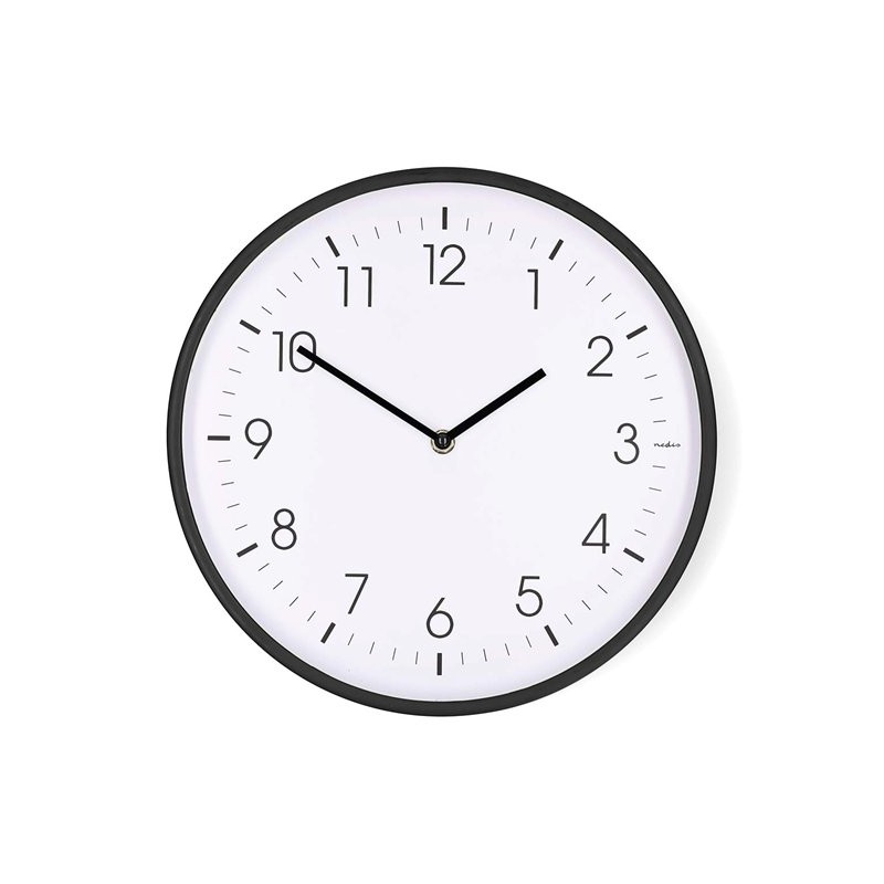 Nedis CLWA1226BK - Nástěnné hodiny | Průměr: 300 mm | Plast | Tichý pohyb | Černá
