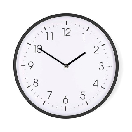 Nedis CLWA1226BK - Nástěnné hodiny | Průměr: 300 mm | Plast | Tichý pohyb | Černá