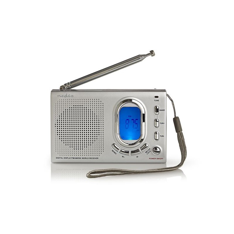 Nedis RDWR1000GY- FM Rádio Přenosné | AM / FM/ SW | Napájení z baterie/Síťové | Digitální | 1.5 W | Černá