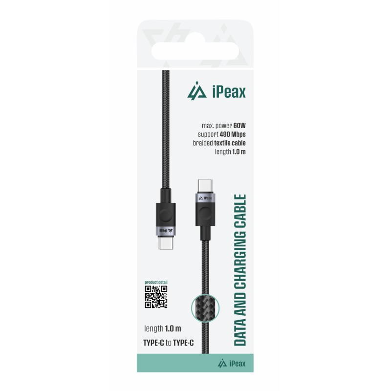 textilní Kabel USB-C / USB-C 1M, USB 2.0 černý