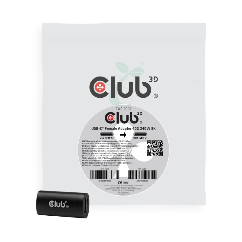 Club3D Adaptér Female USB-C 40G 240W 8K60Hz