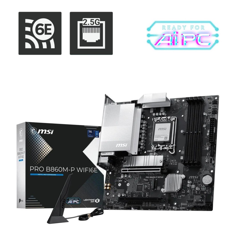 MSI MB Sc LGA1851 PRO B860M-P WIFI6E, Intel B860, 4xDDR5, WiFi, 2xDP, 1xHDMI, 1xVGA, mATX