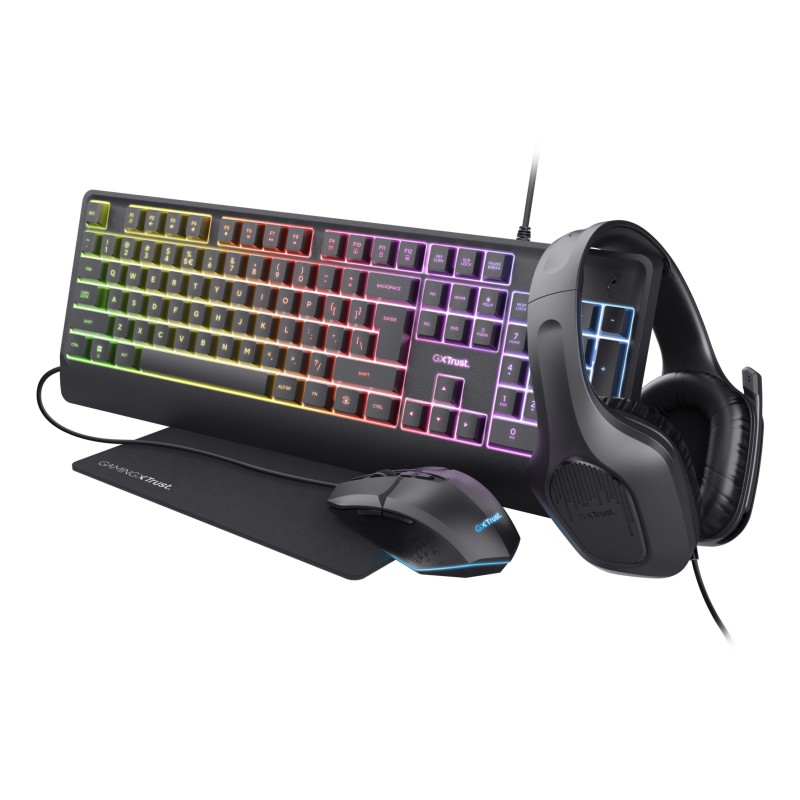 TRUST Sada sluchátka + myš + klávesnice + mousepad GXT 792 Quadrox 4v1 Gaming Bundle EN - Anglický jazyk