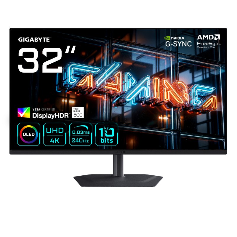 GIGABYTE LCD - 31,5" Gaming monitor MO32U24, OLED, 3840 x 2160 UHD, 240Hz, 1.5M:1, 300cd/m2, 0.03ms, 2xHDMI, 1xDP