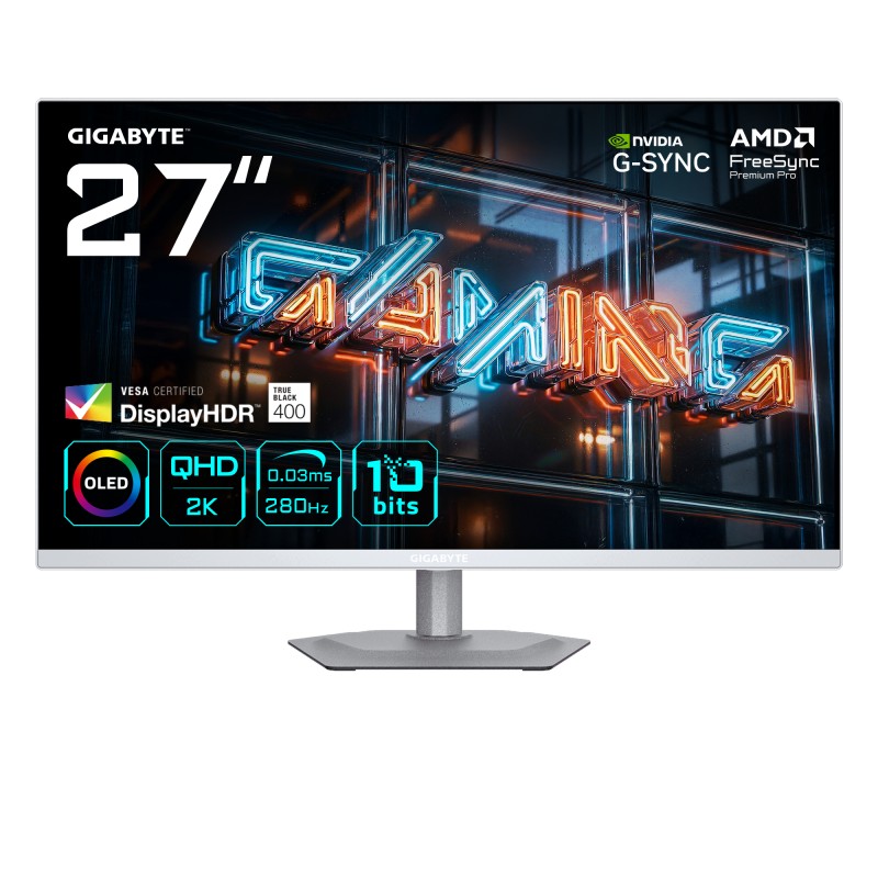 GIGABYTE LCD - 27" Gaming monitor MO27Q2A ICE, OLED, 2560 x 1440 QHD, 280Hz, 1.5M:1, 250 cd/m2, 0.03ms, 2xHDMI, 1xDP