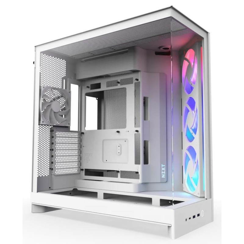 NZXT skříň H9 Flow ARGB dvoukomorová ATX / 3xRGB 140 mm / 1x 120mm fan / prosklená / bílá