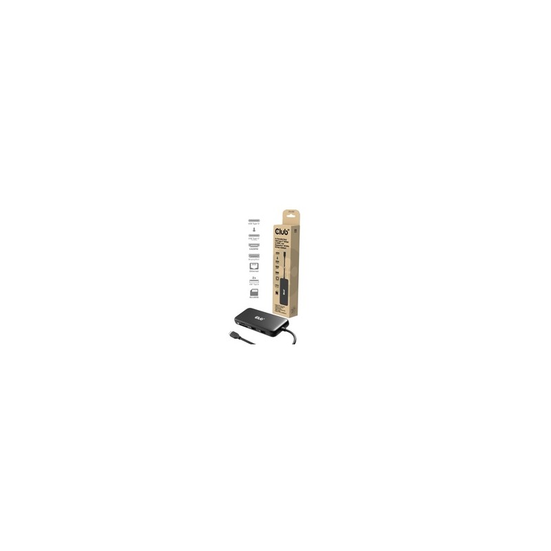 Club3D Dokovací stanice USB-C 8v1, 1xHDMI, 1xDP, 1xUSB-C, 2xUSB, 1xRJ45, černá