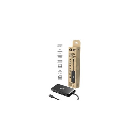 Club3D Dokovací stanice USB-C 8v1, 1xHDMI, 1xDP, 1xUSB-C, 2xUSB, 1xRJ45, černá