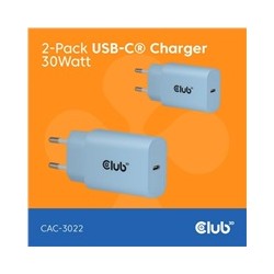 Club3D Nabíječka, USB-C, Power Delivery 15V/2A, 2-pack, modrá
