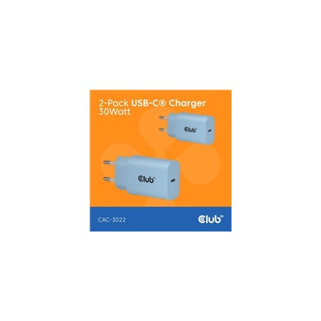 Club3D Nabíječka, USB-C, Power Delivery 15V/2A, 2-pack, modrá