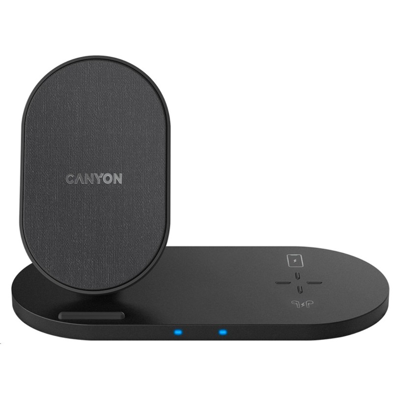 CANYON Bezdrátová nabíječka WS-202B, 2v1, vstup 5V/3A, 9V/2.67A, výstup 10W/7.5W/5W, Type C, černá
