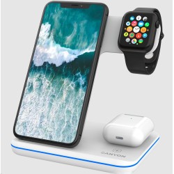 CANYON Bezdrátová nabíječka WS-303W,3v1,vstup 9V/2A,12V/2A,výstup 15/10/7.5/5W, USB-C USB-A, vč. AC adaptéru,bílá
