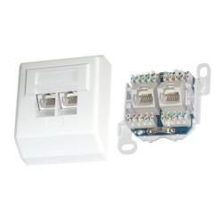 Zásuvka UTP Cat5E, 2xRJ45, na omítku, šikmý vývod, bílá