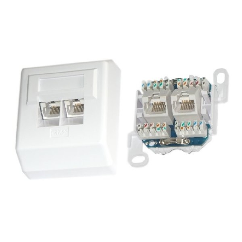 Zásuvka UTP Cat5E, 2xRJ45, na omítku, šikmý vývod, bílá