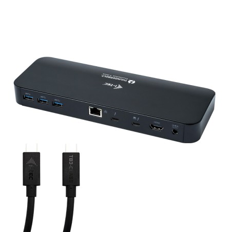i-tec Thunderbolt 3 Dual 4K Docking Station + USB-C to DP Cable (1,5 m) with Power Delivery 85W + Two TB3 Cables: 150cm