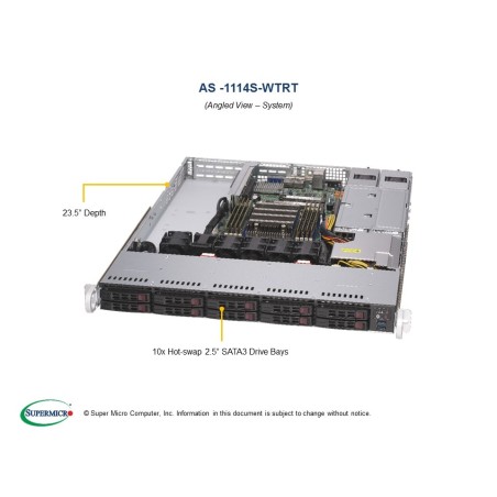 SUPERMICRO A+ Server 1U 1x SP3, 8x DDR4, 10x 2,5" (2xNVMe opt.), 2x500W(plat), 2x10GbE, IPMI