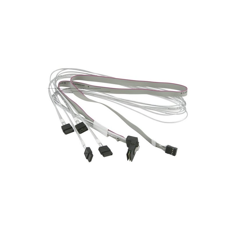 Supermicro Internal Right Angle MiniSAS SFF-8087 to 4 SATA 70/70/75/75cm with Sideband 75cm Cable (CBL-SAST-0659)